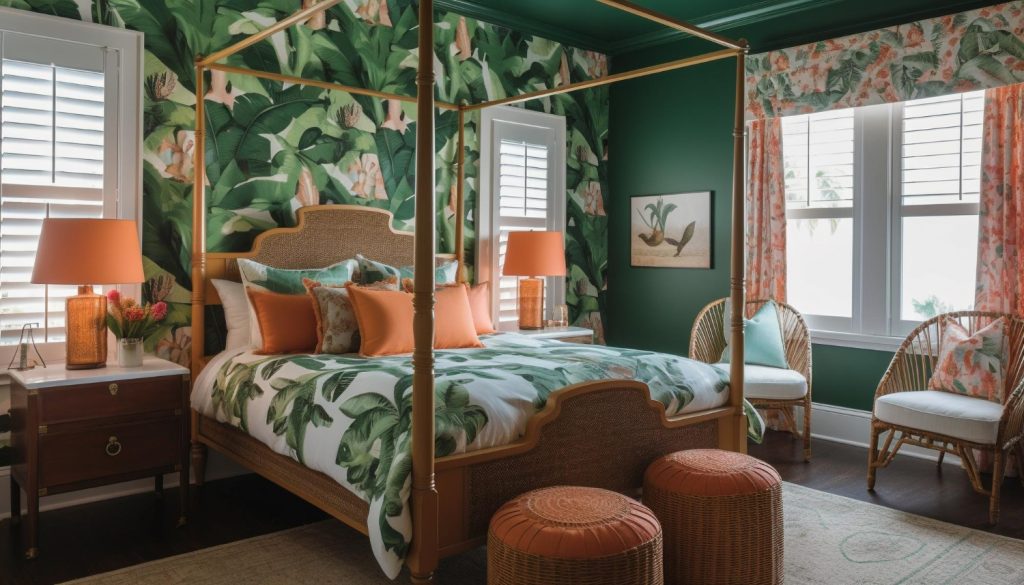tapety vzory a farby dodávajú tejto spálni nie len luxus ale aj bohémsky štýl