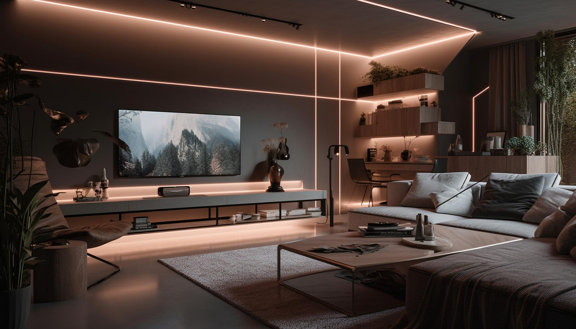 televízia ako ústredný prvok v dizajnovo zariadenej obývačke